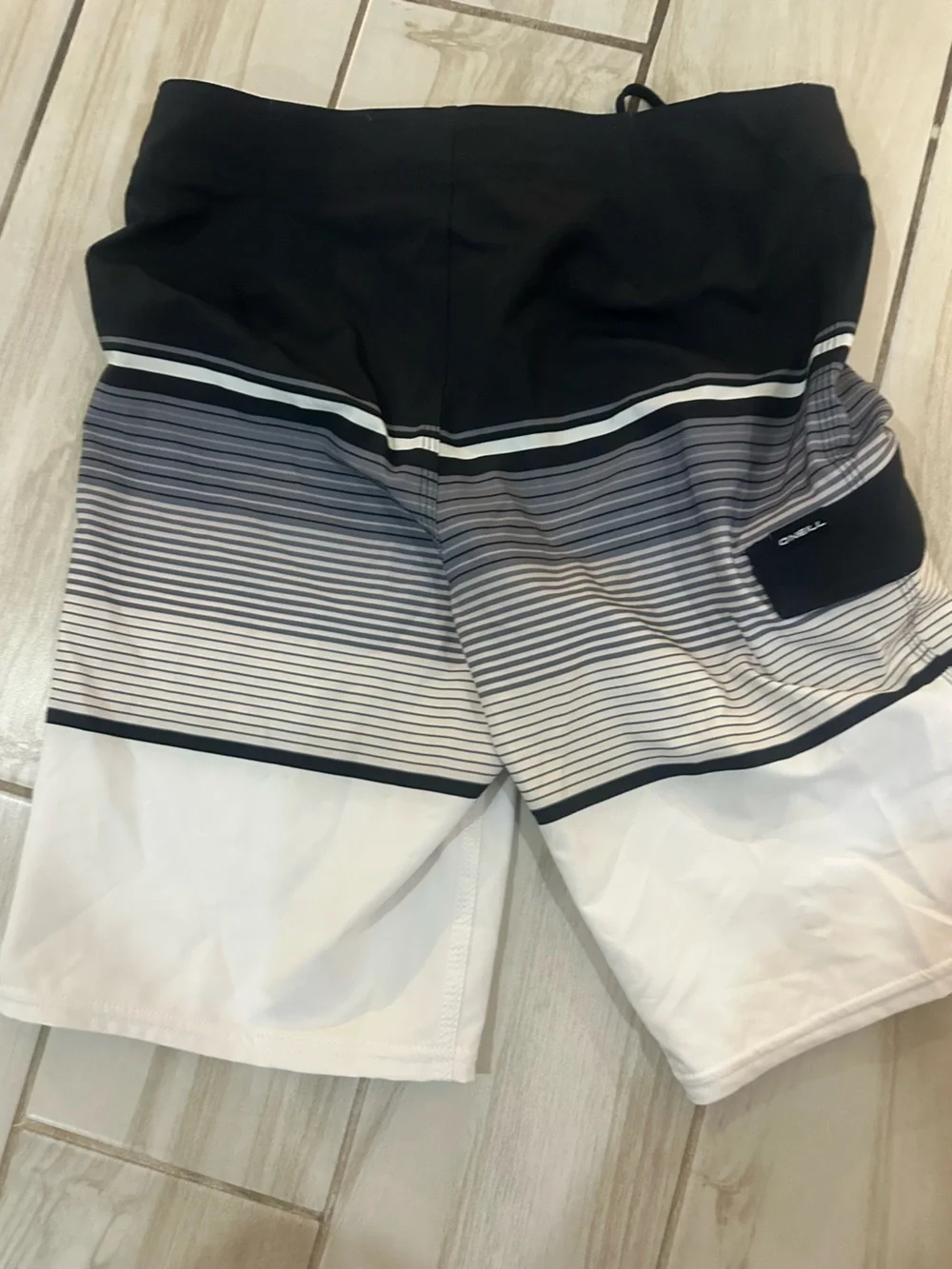 O'Neill Black and White Striped Swim Trunks